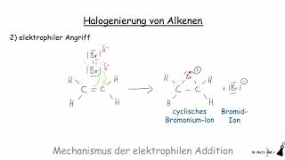 Halogenierung von Alkenen Mechanismus der Elektrophilen Addition  Elektrophile Addition [upl. by Hu]