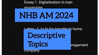 NHB Assistant Manager Exam Descriptive Topics 2024 [upl. by Manthei]