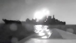 Successful Ukrainian drone attack on Russian warship [upl. by Herzog256]