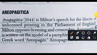 Areopagitica 1644 a speech pamphlet of John Milton  UPTGT PGT English Literature Summary 📚👍 [upl. by Hayyifas]