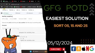 Sort 0s 1s and 2s  gfg potd today  POTD  GFG Problem of the Day  C [upl. by Annayhs]