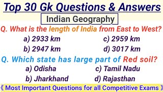 General Knowledge Questions amp AnswersTop 30 Gk MCQIndian Geography gkGk in EnglishGk QUIZ [upl. by Nie681]