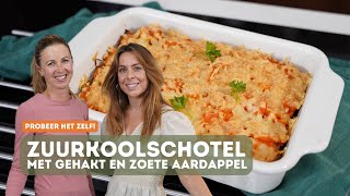 Zuurkoolschotel met gehakt en zoete aardappel [upl. by Merriam]