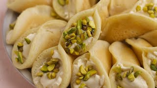 Qatayef Asafiri with Cream  Qatayef Dough Recipe [upl. by Carver337]