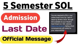 5 Semester Admission Last Date Announced  Official Message  DU SOL Admission 202425 [upl. by Cathleen]