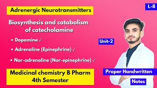 L8। U2। Adrenergic neurotransmitter। Biosynthesis and catabolism of catecholamines।B Pharm 4th sem [upl. by Cordell]