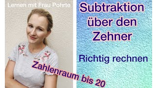 Subtraktion mit Zehnerübergang  bis zur 10 dann weiter  Kopfrechnen im Zahlenraum bis 20 [upl. by Goff]