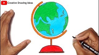 How to Draw a Globe Step by Step Easy  Globe Drawing  World Map Drawing  How to Draw World Map [upl. by Elisabet]