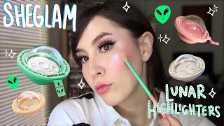 NEW SHEGLAM LUNAR GLOW HIGHLIGHTER SWATCHES AND DEMO DRUGSTORE HIGHLIGHTERS [upl. by Suu]