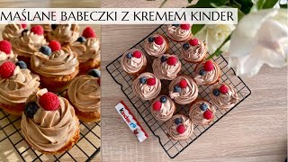 Maślane babeczki z kremem kinder czekolada i frużeliną wiśniową lepszych nie znajdziesz 🧁 [upl. by Saoj]