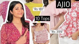 HUGE AJIO Tops TryOn Haul Starting Rs 180 Summer Tops Tshirts Tunics amp More Renigraphy [upl. by Yelhak]