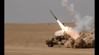 USMC M142 HIMARS firing GMLRS HIGH MOBILITY ARTILLERY ROCKET SYSTEM [upl. by Alicsirp]