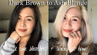 First time bleaching my hair at home Dark brown to ash blonde using Brad Mondo’s guide [upl. by Vashtia]