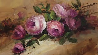 Roses on a Plinth Acrylic Rose Painting Techniques [upl. by Howe]