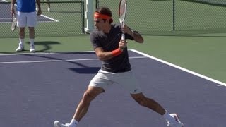 Roger Federer in Super Slow Motion  Forehand Backhand Serve  Indian Wells 2013 [upl. by Leummas523]