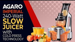 AGARO Imperial Slow Juicer 240 Watts Power Motor 3 Strainers Allin1 GreyBlack [upl. by Nemraciram564]