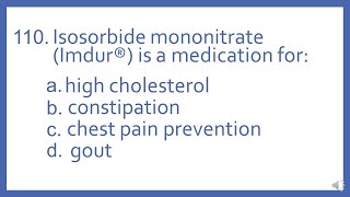 Top 200 Drugs Practice Test Question  Isosorbide mononitrate Imdur is a medication for PTCB Prep [upl. by Yajnas311]