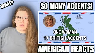 One Woman 17 British Accents l AMERICAN REACTS l So Many Accents [upl. by Willamina]