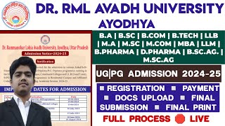 DR RAM MANOHAR LOHIA AVADH UNIVERSITY ADMISSION 202425 FORM KAISE BHARE  DR RMLAU ADMISSION 2024 [upl. by Nahsrad]