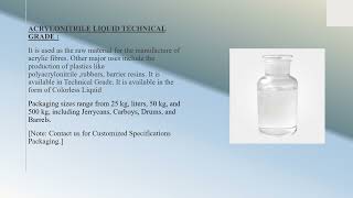 Acrylonitrile Liquid Technical Grade by CHOICE ORGANOCHEM LLP from Hyderabad [upl. by Leirrad]