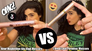 NEW MAYBELLINE SKY HIGH MASCARA vs LOREAL VOLUMINOUS LASH PARADISE I First Impressions amp Review [upl. by Warfore]