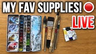 My Favorite Watercolor Supplies  LIVE ✏️🔴 [upl. by Leban]