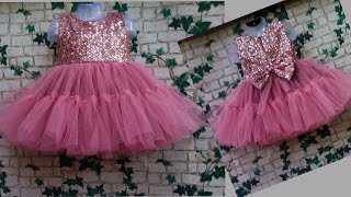 Designer net baby frock cutting and stitching1yr baby Frill frock makingparty wear dress for kids [upl. by Baras653]