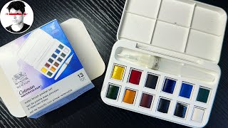 Unboxing Winsor amp Newton Cotman Watercolor Paint Set 12 Half Pan Water Brush Pen and Mixing Palette [upl. by Nyrehtac408]