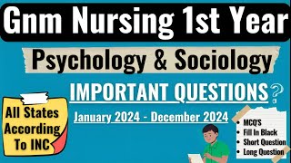 Gnm 1st Year Psychology amp Sociology Important Question 2024  Behavioural Science Gnm 1st Year Paper [upl. by Elyad]