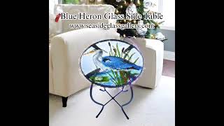 Breathtaking Blue Heron Glass Side Table – 12″ Diameter Top [upl. by Psyche]