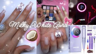 DIY milky white aura nails airbrush effect in seconds ft SAVILAND new efile [upl. by Cattima246]