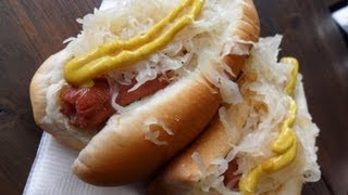 🌭 My first hotdog lunch with Sauerkraut at Times Square [upl. by Ihtak]