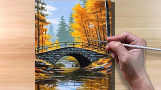 How to Paint Autumn Bridge  Acrylic Painting  Correa Art [upl. by Papp]