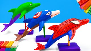 How to make dolphin mod superhero Spider man Hulk Captain America with clay [upl. by Celio]