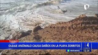 Oleaje anómalo causa daño en la turística playa Zorritos [upl. by Eecal]