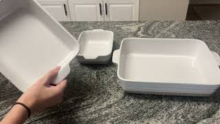 Ceramic Baking Dishes  Set of 3 Oven Safe Stoneware 3 Sizes White Farmhouse I Product Review [upl. by Ahtabat]