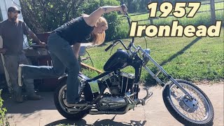 1957 Ironhead Sportster Getting her running First Kick Start Part 1 [upl. by Tychon514]