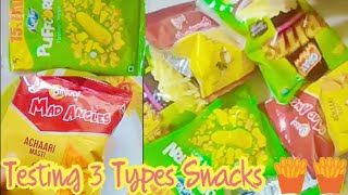 Testing 3 types Snacks  Puff corn  Fritts  Mad angles review snacks [upl. by Ical865]