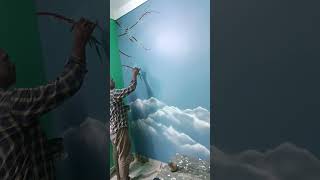 very beautiful wall design  very easy step wall artwall painting art shorts [upl. by Tomchay]