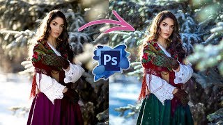 Winter Portrait Photoshop Tutorial blue and yellow tones [upl. by Gusba]