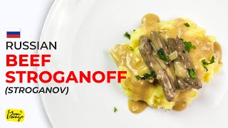 Russian Beef Stroganoff Recipe Russian Babushka Style Beef Stroganoff  Yum Lounge English [upl. by Araic847]