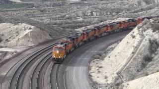 BNSF Trains passing each other on the Cajon Pass Summit January 7 2017 [upl. by Thorne]