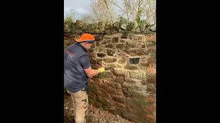 Lime pointing sandstone stonemason lime asmr cement cementasmr [upl. by Ahsienot]