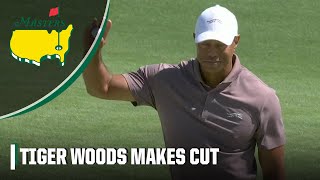 Tiger Woods receives big ovation after par on 18 to make cut  2024 Masters [upl. by Enneicul]