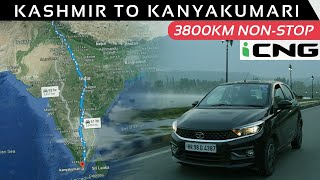 Kashmir To Kanyakumari nonstop in the Tata Tiago iCNG  3800km CNG Road Trip  91Wheels [upl. by Aicek800]