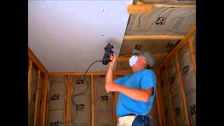 How I Hang Sheetrock  Drywall  on the Ceiling By Myself or Yourself DIY [upl. by Eesac]