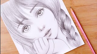 Pencil sketch  How to draw Cute Girl Face  step by step  Drawing Tutorial for beginners [upl. by Asilak]