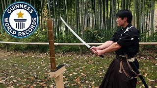 Martial Arts Master Attempts Katana World Record  Guinness World Records [upl. by Enoid]