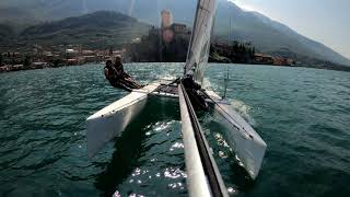 Nacra Inter 20 Campione Univela  Lake Garda 2020 4K60 GoPro 8 Catamaran sailing [upl. by Cahra618]