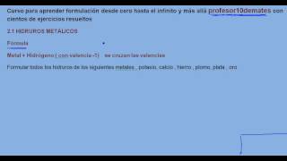 Formulación inorgánica 05 Hidruros metálicos fórmula [upl. by Arrad]